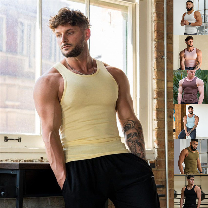Summer Knitted Ice Silk Quick-Drying Ribbed Fitness Sports Casual Slim-Fit Men's Vest Men's I-Shaped Muscle Vest Men's