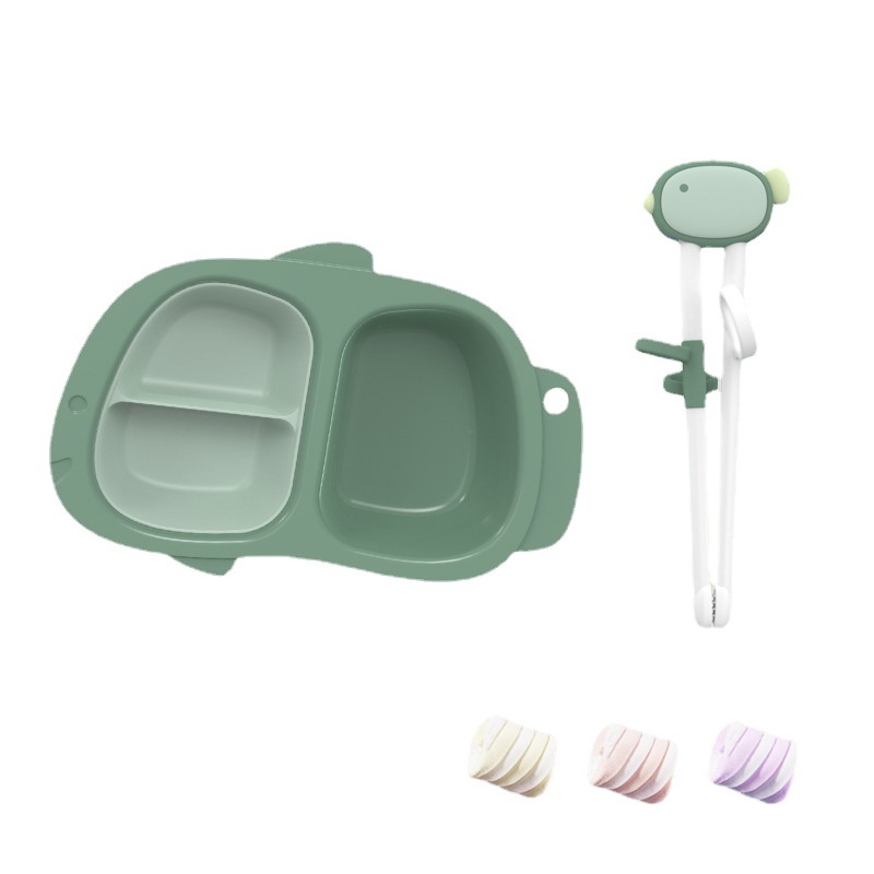 婴儿童餐具宝宝卡通喂养餐盘辅食碗吃饭训练勺筷子分格吸盘式套装