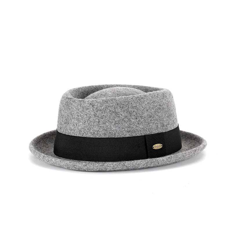 Otoño e invierno nuevo sombrero de lana pura cóncavo-convexo superior moda cálida cinta retro estilo británico gentleman sombrero de fieltro francés