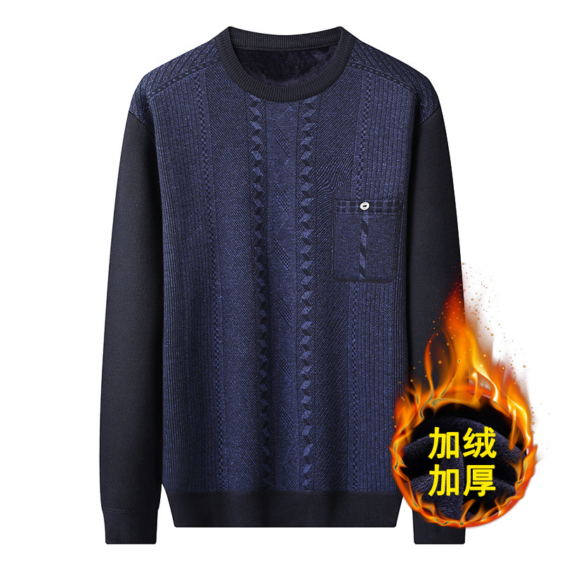sweater Plush thickening keep warm Sweater man Warm clothing Base coat Autumn and winter Aged men's wear dad
