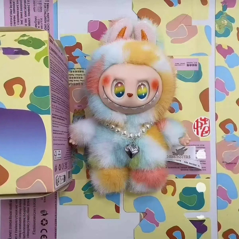 现货拉布布五代祖国版扎染马卡龙泡泡盲盒搪胶脸毛绒公仔挂件潮玩|undefined