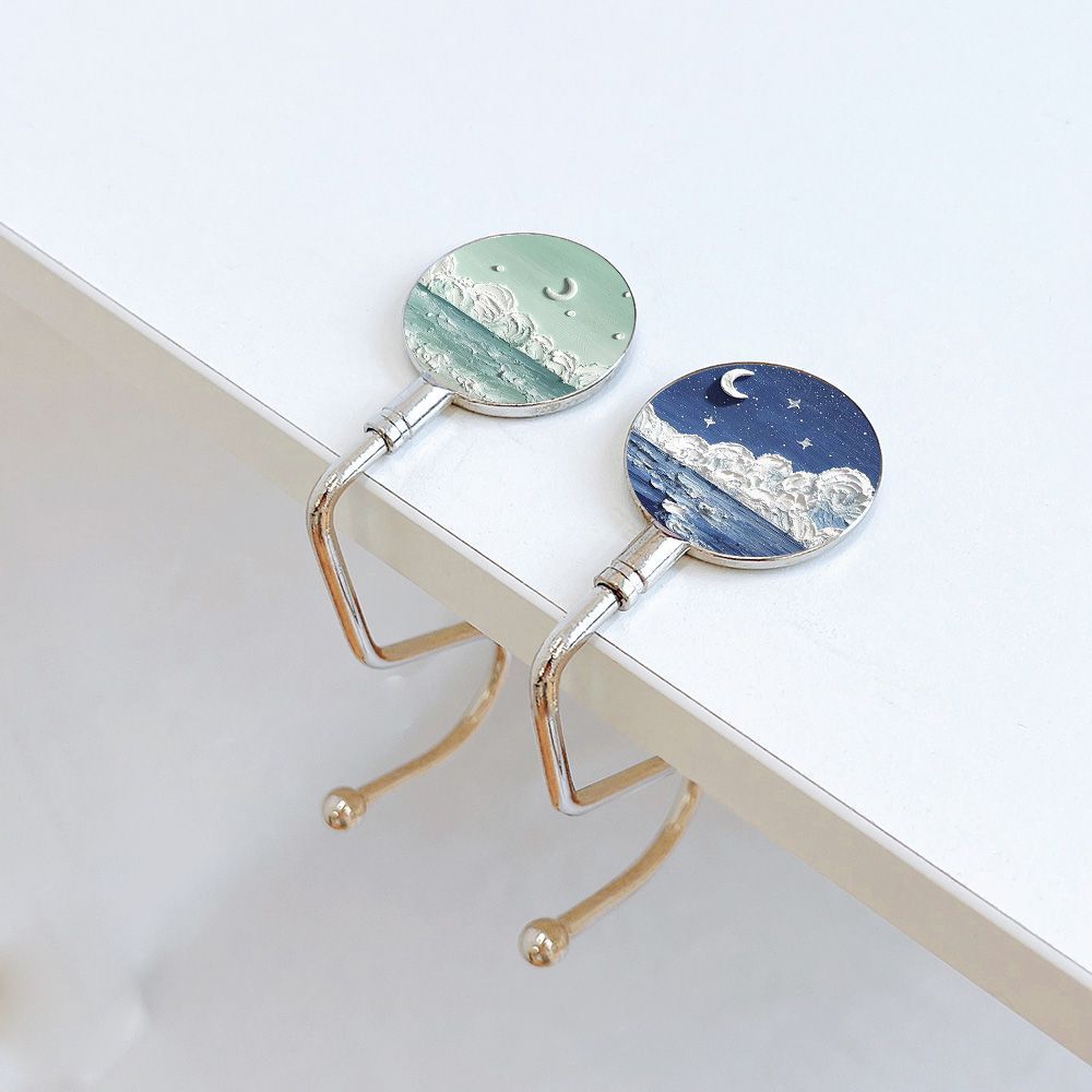 Pintura al óleo nebulosa luna mar mochila de estudiantes gancho de escritorio de escritorio desmontable gancho de escritorio antideslizante