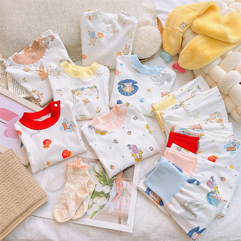 Conjunto de ropa interior para niños otoño nuevo bebé peinado algodón puro bebé cintura alta protección del vientre ropa de otoño pantalones largos ropa para niños