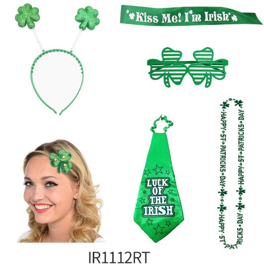 Nuevo irlandés cabeza hebilla cadena del grano corbata gafas correa de hombro diadema 6 unidades set st. día de patrick decoración del partido