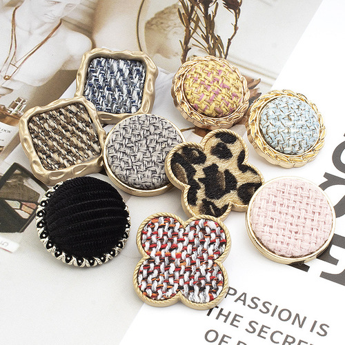 Metal covered cloth button coat sweater cardigan windbreaker jacket for women simple square round braided large button decoration