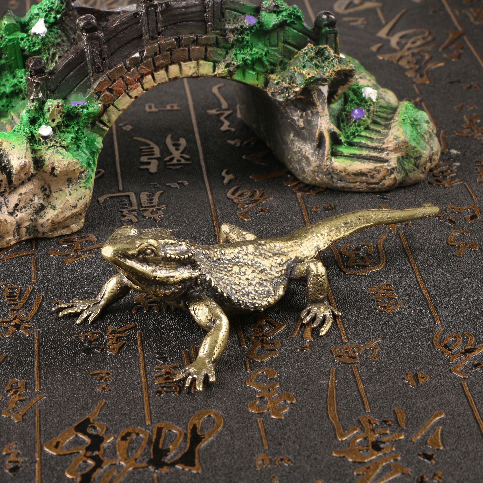 Brass Lizard Animal Statue Small Sculpture Tabletop Figurine Home