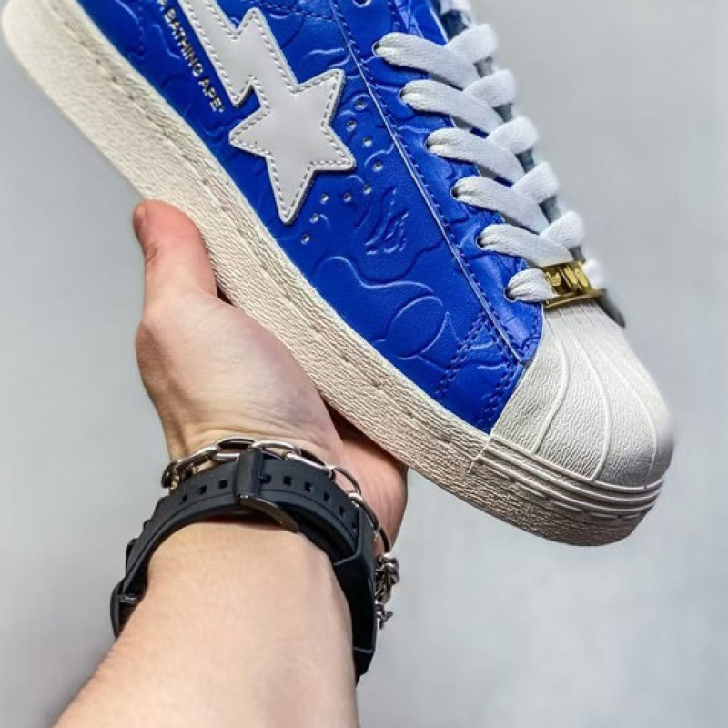 Bapesta Collaboration Superstar Sneakers, New Leather Casual Shoes for Students, Versatile, Original Label and Box