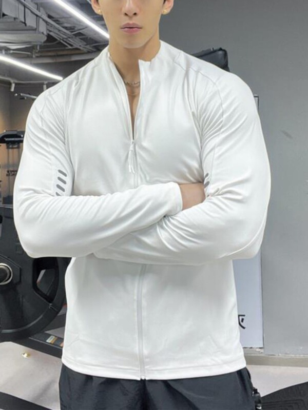 秋の新型男性立襟弾力騎行服日焼け止め長袖フィットネスランニングジッパー上着震え音代発|undefined