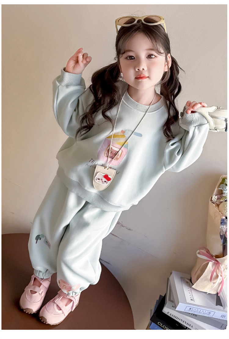 Girls Cartoon Printing Set 2025 Autumn New Children's Korean Version Sweater Sweatpants Long-sleeved Knitted Two-piece Set Trendy_voghion.com