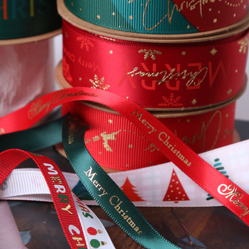 New Christmas hot stamping printed ribbon DIY bow gift wrapping ribbon holiday decoration hot stamping ribbon
