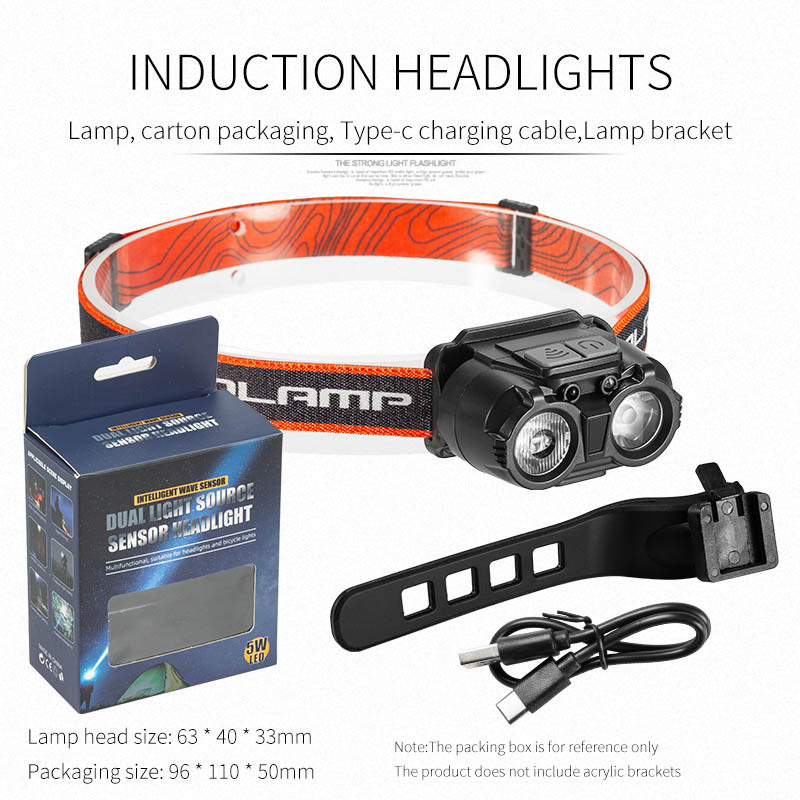 Luz transfronteriza de inducción de múltiples fuentes de luz lejos y cerca de doble modo faro de bicicleta nocturna luz de bicicleta al aire libre