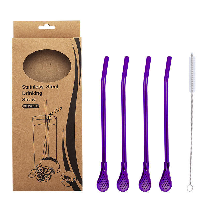 304 cuchara de paja de filtro de acero inoxidable cuchara de té perfumada vajilla cuchara de agitación de paja de bebida chapada en titanio