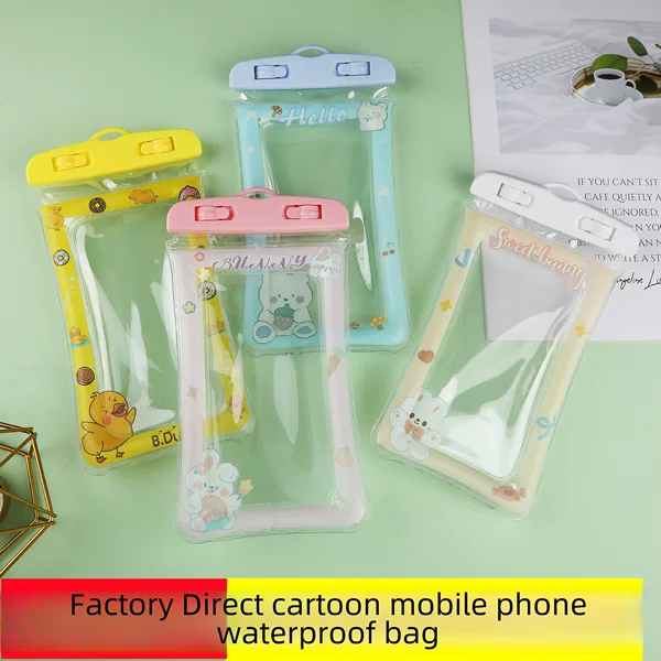 Cute cartoon mobile phone waterproof bag airbag floating touch screen protective cover camping swimming mobile phone bag wholesale