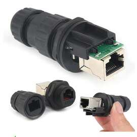 RJ45-M19前装面板螺纹式母端母座公端插头网络网口网线防水连接器