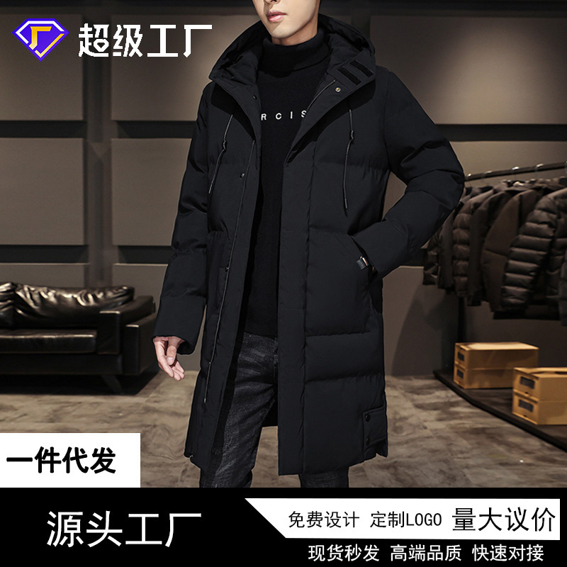 Mid-length cotton-padded jacket men's custom cross-border explosions winter trend loose hooded cotton-padded jacket warm padded down cotton-padded jacket