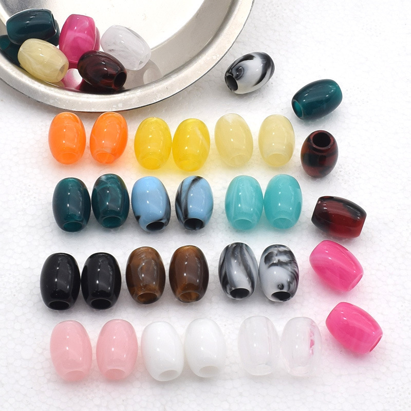 10*14mm Acrylic Two-Color Large Hole Oval Beads Imitation Jade Bucket Beads Loose Beads DIY Jewelry Accessories Material