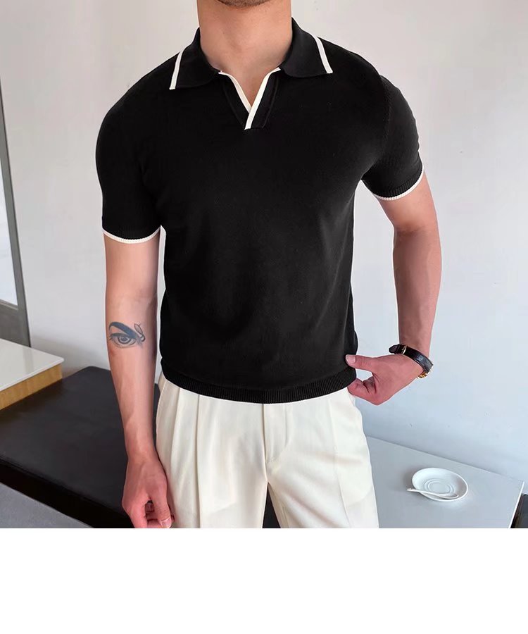 Men's Stripe Patchwork Polo Shirt Men's Clothing display picture 23