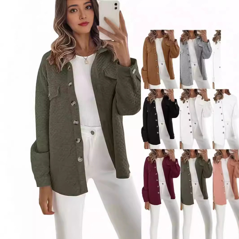 2024 autumn and winter Europe and the United States new Amazon independent station women's solid color diamond pocket lightweight casual jacket coat