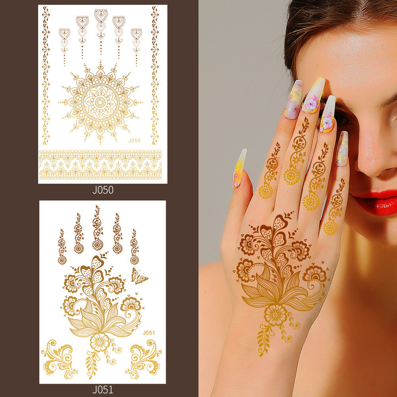 Cross-Border Mixed Batch of Indian Henna Tattoo Stickers, Henna Tattoo Stickers, Middle Eastern Countries Gold-Stamped Tattoo Stickers