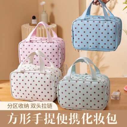 Large-Capacity Polka-Dot Cosmetic Bag for Women, Portable Waterproof Travel Storage Bag with Compartments, Can Be Hung on a Suitcase, Vertical Toiletry Bag