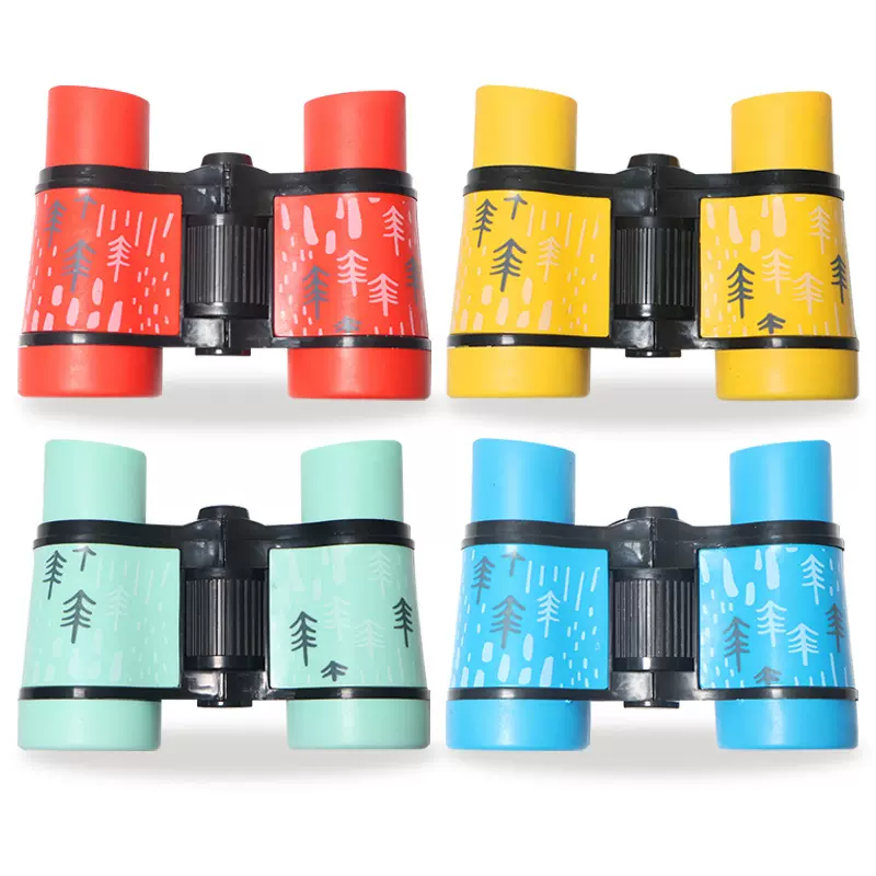 现货彩色印花望远镜带收纳腰包儿童丛林探险高清4倍双筒望远镜