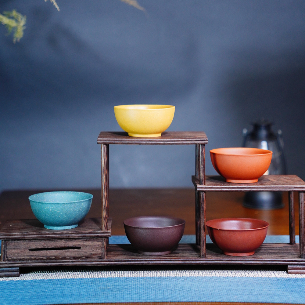 牡丹花五色品茗杯手工陶瓷小口杯家用功夫茶杯批发宜兴紫砂茶杯