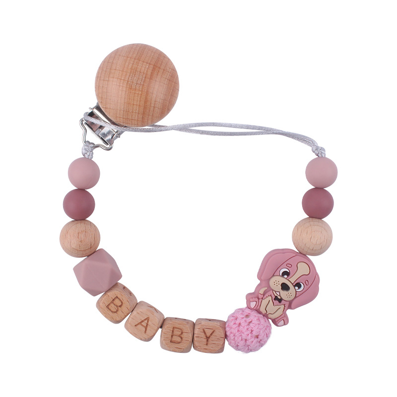 Nuevo bebé suministros de haya chupete clip calmante bebé de dibujos animados animal perro silicona chupete cadena anti-gota cadena