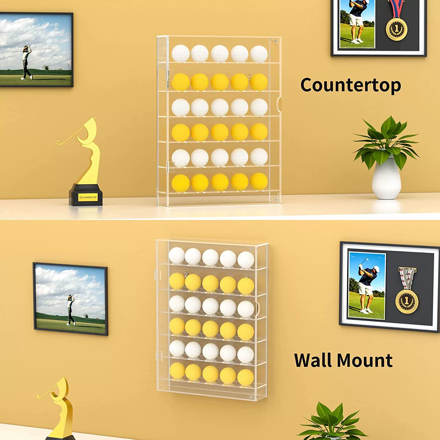 Акриловый шкаф для демонстрации гольфа, прозрачная стойка для мячей с 30 отверстиями, многофункциональная настенная и настольная стойка