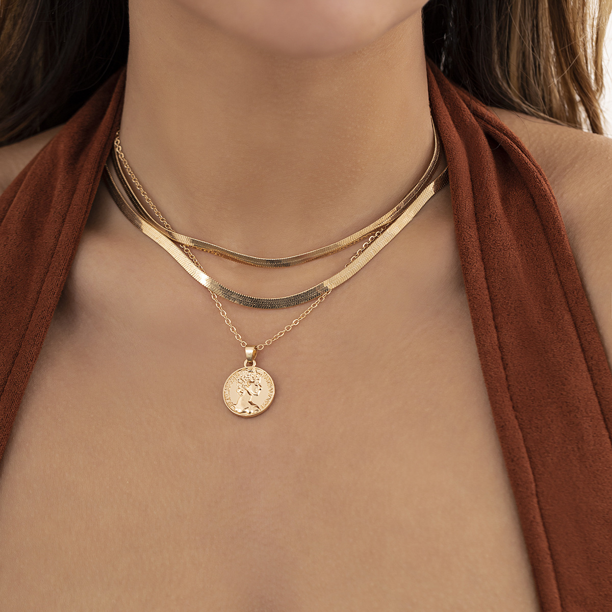 Simple Style Portrait Copper Necklace Plating Copper Necklaces