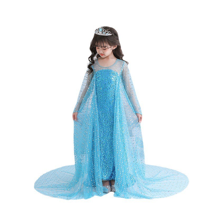 子供のスカートの氷雪の女王の2ワンピースの女の子のネットの糸の王女のスカートの長いマントの子供の出演服の祝日のドレスのスカート|undefined