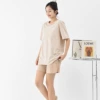 Women's colorful cotton beige striped half sleeves