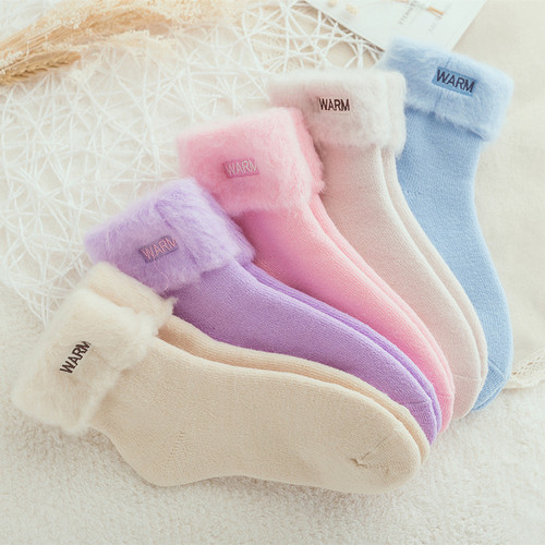 Embroidered WARM heating socks thick socks women's winter plus velvet thickened warm sleep cuff socks mid-tube socks snow socks