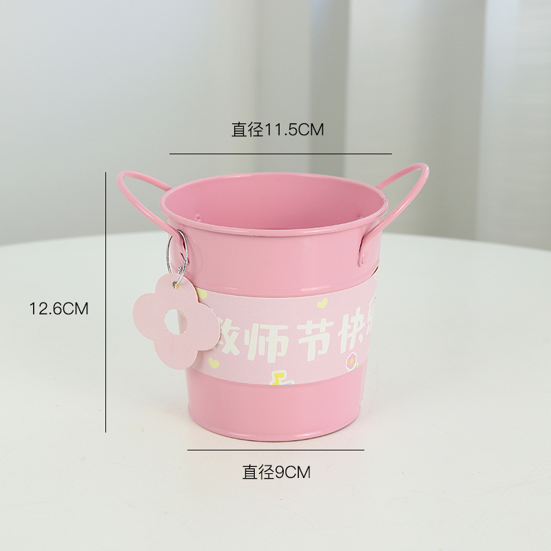 Día del Maestro feliz cultivo floral barril floral florista material de embalaje floral barril de metal pequeño embalaje floral abrazar barril