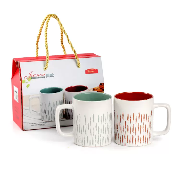 简欧陶瓷马克杯马情侣对杯线条杯水杯礼品开业赠品回礼伴手礼杯子