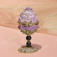 新款珐琅彩首饰盒玫瑰蛋摆件欧式轻奢高级复古镶钻工艺品高脚彩蛋