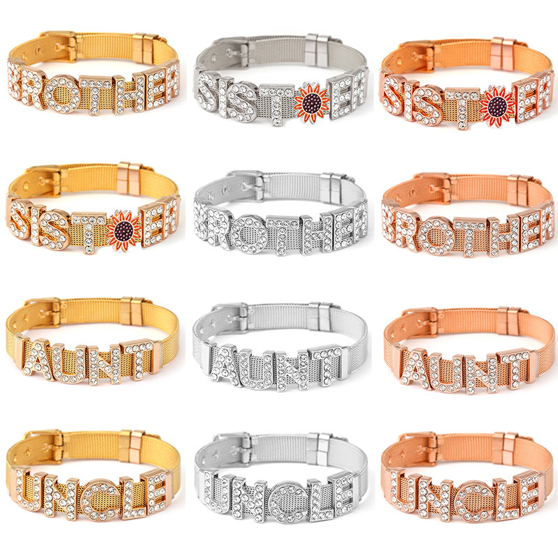 Stainless steel family female bracelet DIY(Sister.Brother.Uncle.Aunt) alloy rhinestone string decoration Stainless steel family female bracelet DIY(Sister.Brother.Uncle.Aunt) alloy rhinestone string decoration
