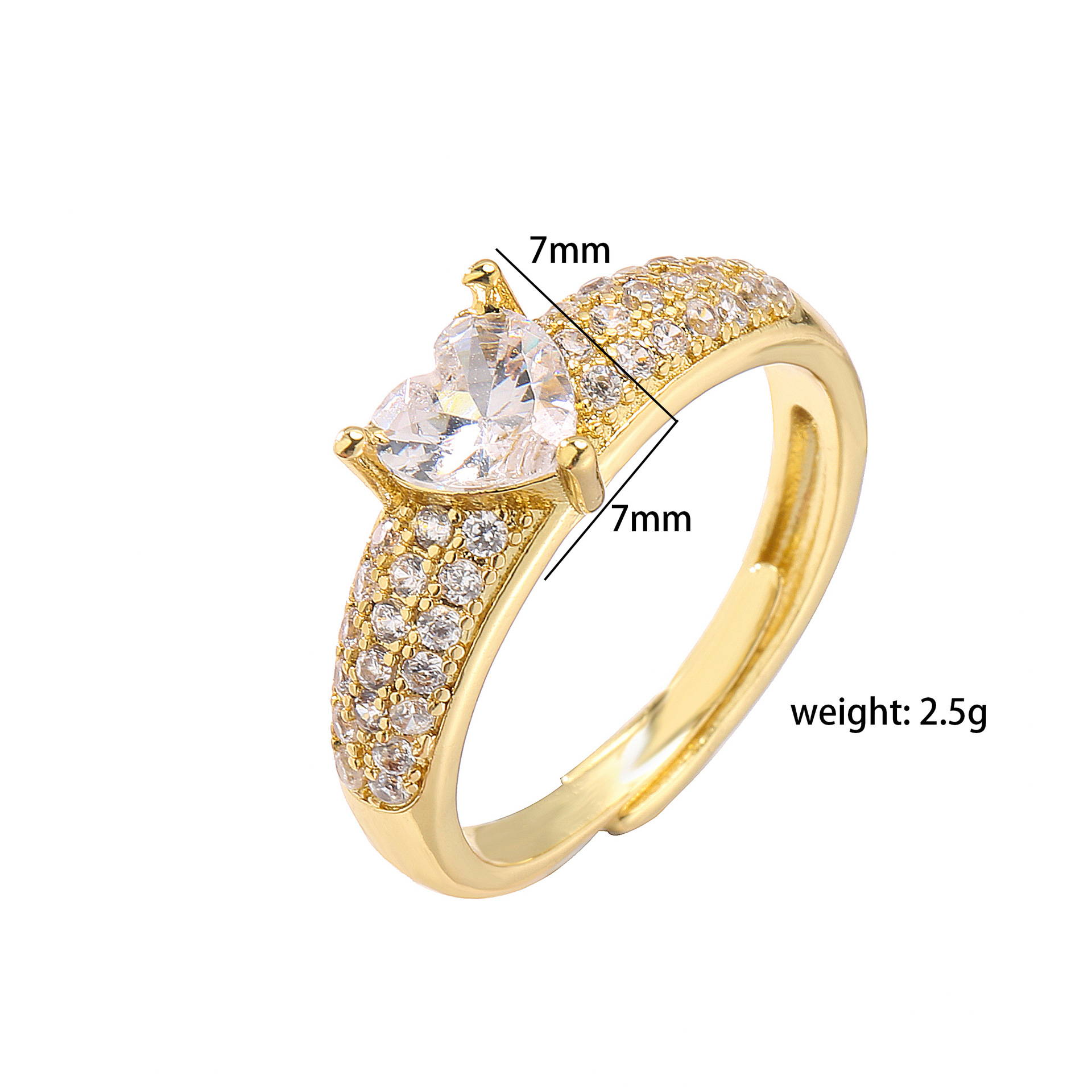 Sweet Heart Shape Copper Plating Inlay Zircon Open Ring 1 Piece display picture 5