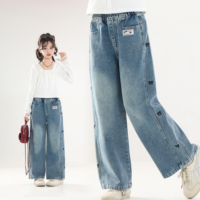 Judy Girls Kidsren's New Summer Pants Straight Long Girls' Comfortable Soft Loose Jeans Autum