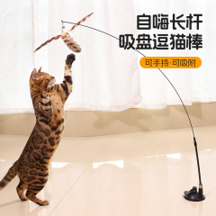 猫のおもちゃの強力な吸盤は猫の棒の鋼線の長い棒をからかいます。