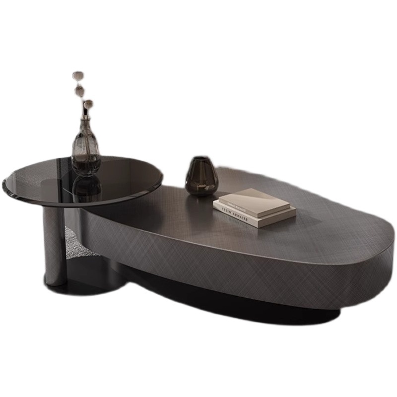 Italiano Oval de gama alta minimalista mesa de café de mango sala de estar hogar pequeño apartamento moderno minimalista de acero inoxidable con cajón