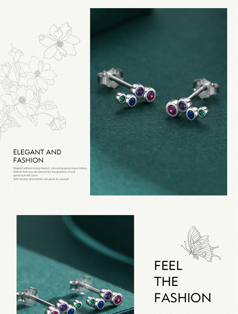 Fashion Geometric Sterling Silver Diamond Zircon Ear Studs 1 Pair