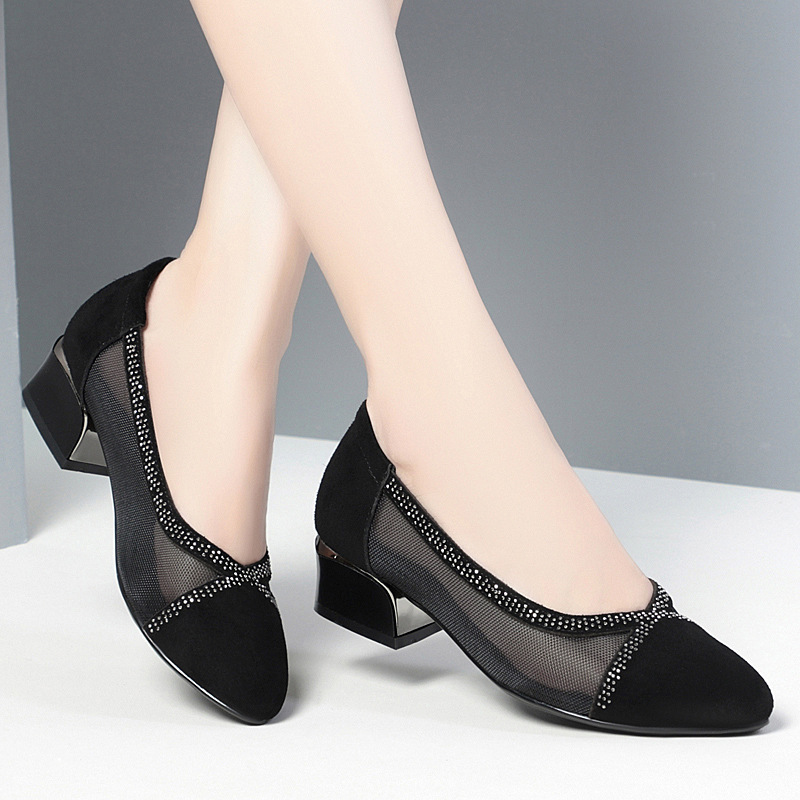 Sandal nữ lưới thoáng khí đế mềm gót thấp 3,5 cm — Gót thấp 3,5 cm
