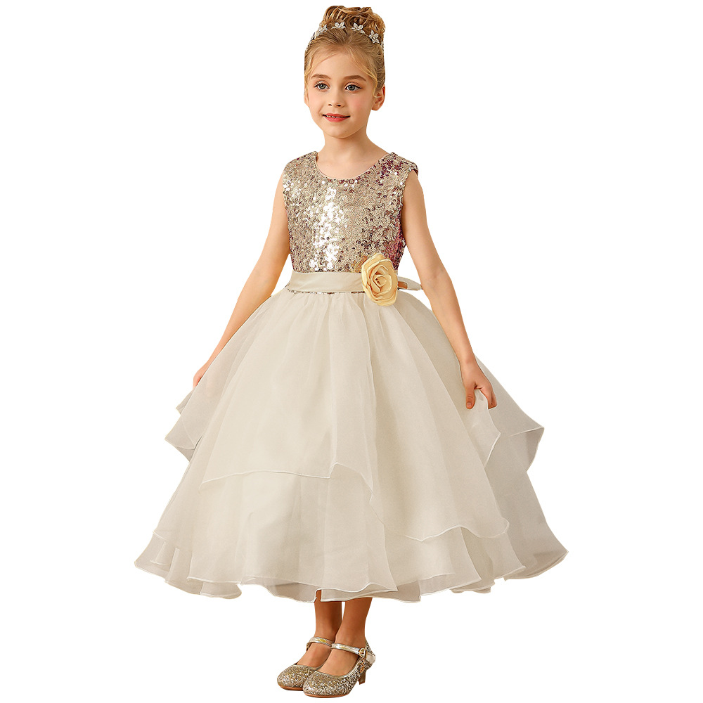 Nuevo comercio exterior transfronterizo Europa y Estados Unidos vestido de boda infantil vestido de encaje vestido de flores de fiesta de cumpleaños esling sin mangas