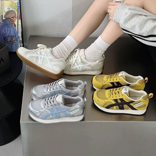 复古百搭运动慢跑鞋女2025春季新款真皮网面透气轻便休闲老爹鞋