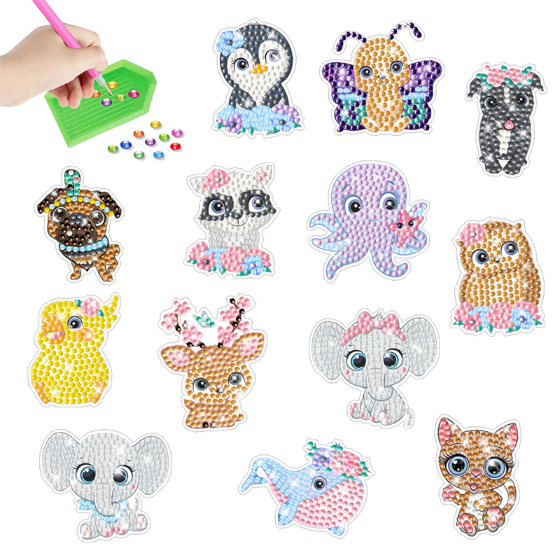 Popular gato y perro mariposa pintura de diamantes pegatinas gratis pintura DIY pegatinas de pared pegatinas hechas a mano de los niños dibujos animados decorativos diamante redondo