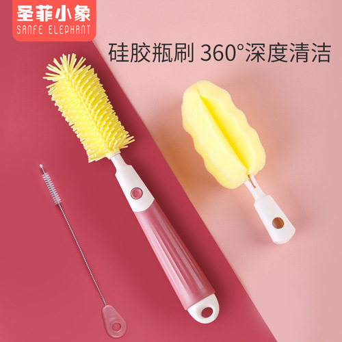 Silicone bottle brush, baby sponge, nipple and straw brush, infant newborn cleaning brush set, brush cleaner