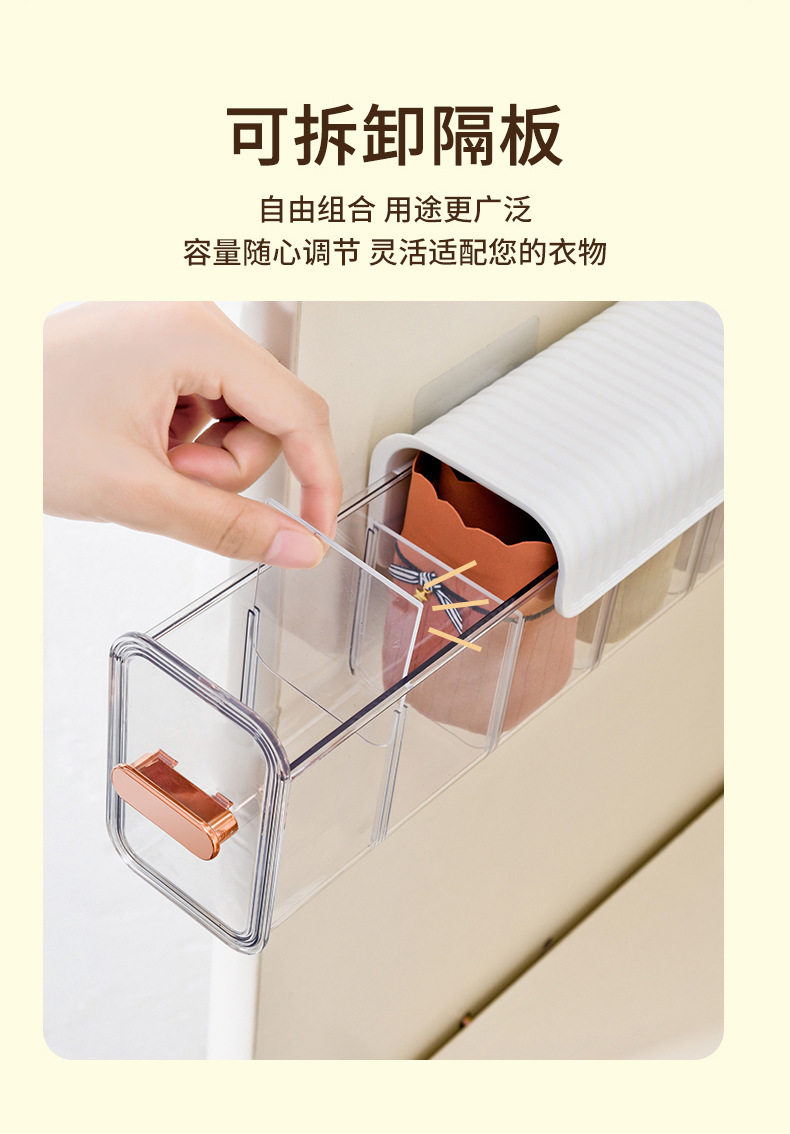 Wall-mounted compartmentalized underwear storage box, traceless storage, household wardrobe organizer, transparent drawer-style underwear and socks storage container