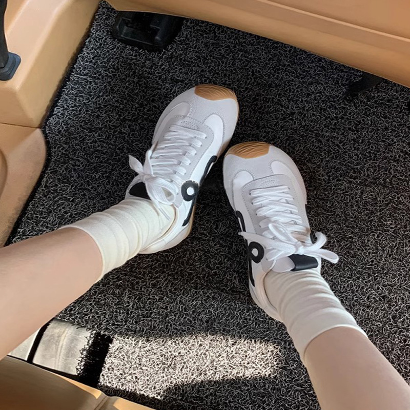 Cowhide Version of Su Yinyin's Same Style Tilted-Top Cute Retro Lace-Up Casual Sports White Sneakers for Women, German Training Shoes, Forrest Gump Shoes