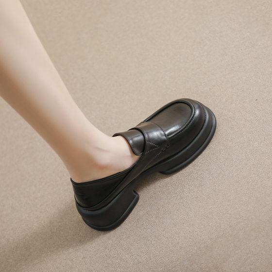 Genuine Leather 2023 New Summer All-match Spring and Autumn Height-increasing Thick-soled British-style Small Leather Shoes Round-toe Casual Loafers for Women