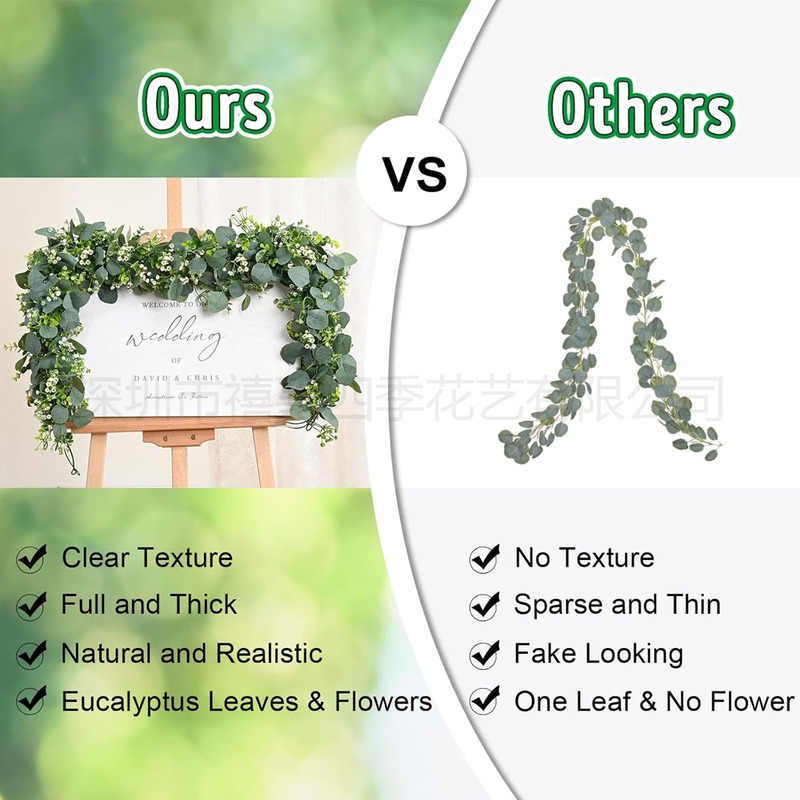跨境仿真藤条 金钱桉树叶假花绿植圣诞悬挂藤蔓花环婚礼家居装饰|undefined
